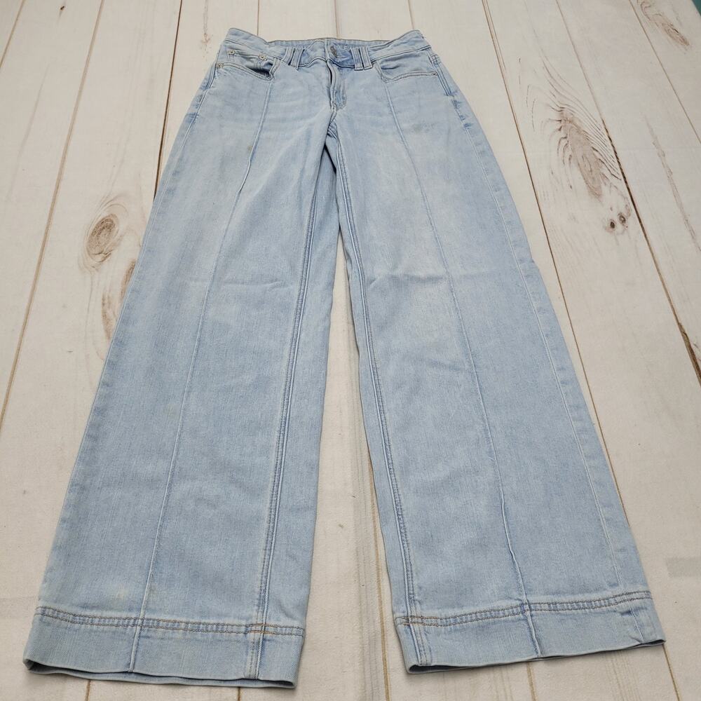American Eagle Low Rise Baggy wide leg jeans light wash seamed trousers 000